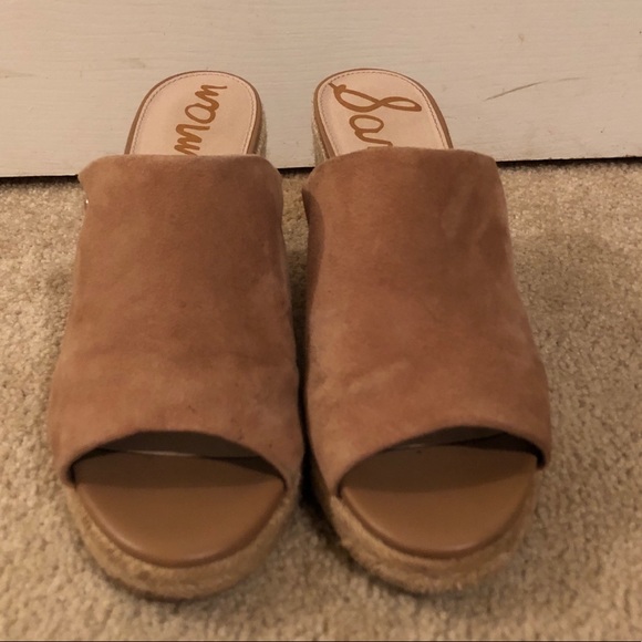 Sam Edelman Suede Raffia Open Toe Wedge - Picture 2 of 4